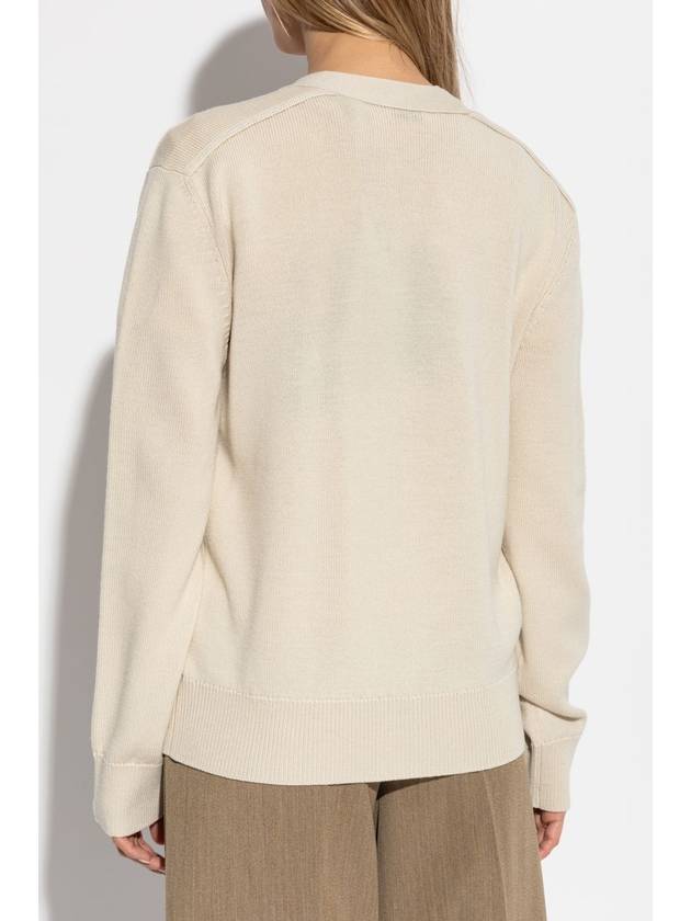 Burberry Wool Cardigan With Logo Patch, Women's, Cream - BURBERRY - BALAAN 4