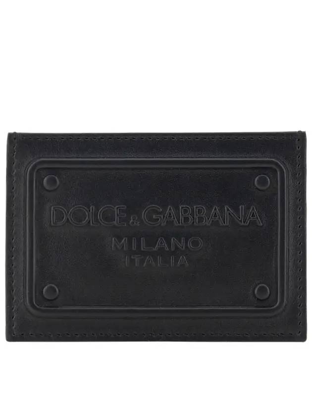 Raised Logo Calfskin Card Wallet Black - DOLCE&GABBANA - BALAAN 1