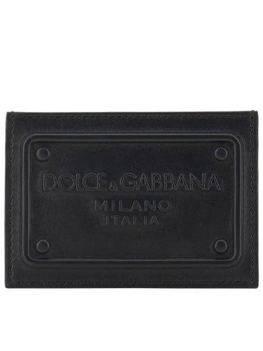 Raised Logo Calfskin Card Wallet Black - DOLCE&GABBANA - BALAAN 1