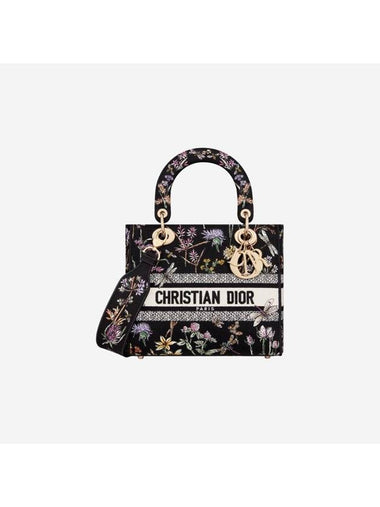 Lady D-Lite Herbarium Embroidery Medium Tote Bag Black - DIOR - BALAAN 1