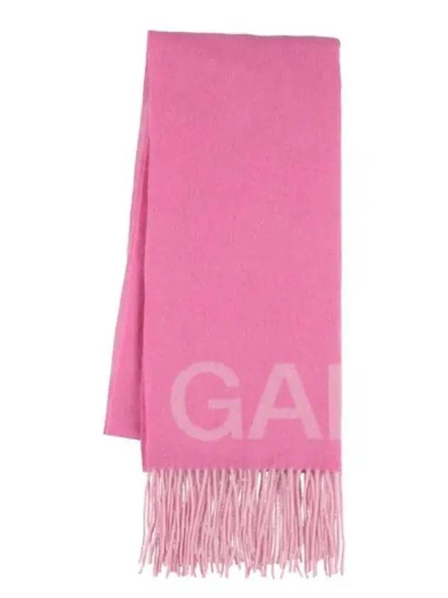 logo wool muffler pink - GANNI - BALAAN.