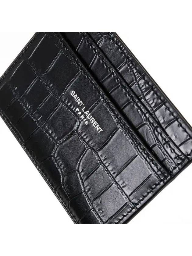 Classic Logo Crocodile Card Wallet Black - SAINT LAURENT - BALAAN 6