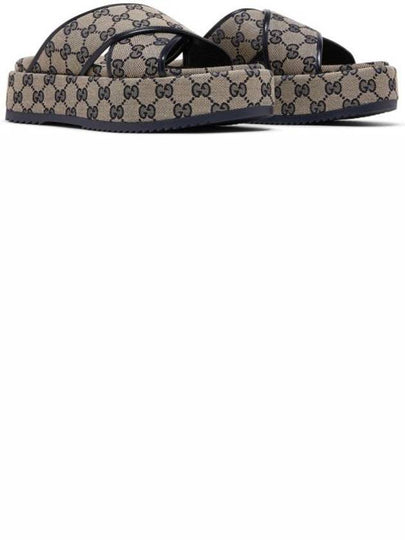 GG Platform Canvas Slippers Beige Blue - GUCCI - BALAAN 2