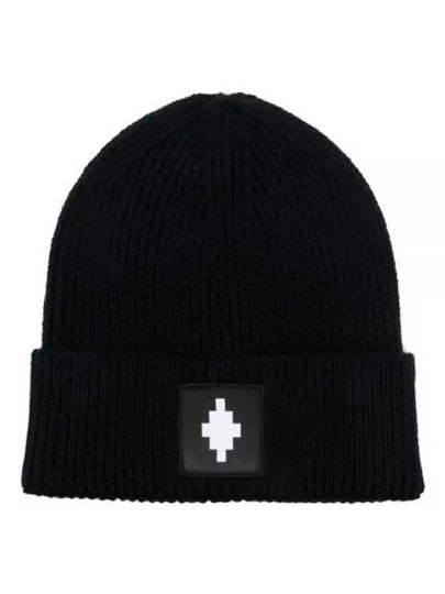 Logo Patch Ribbed Wool Beanie Black - MARCELO BURLON - BALAAN 2