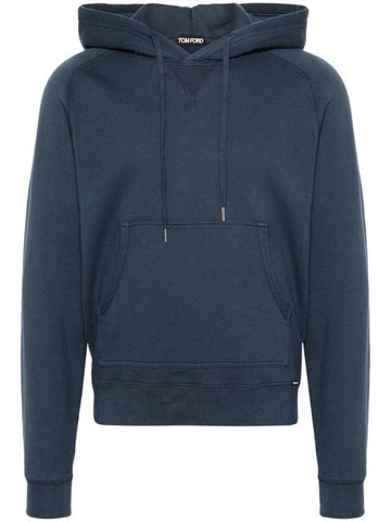 Cotton Garment Dye Drawstring Hoodie Blue - TOM FORD - BALAAN 1