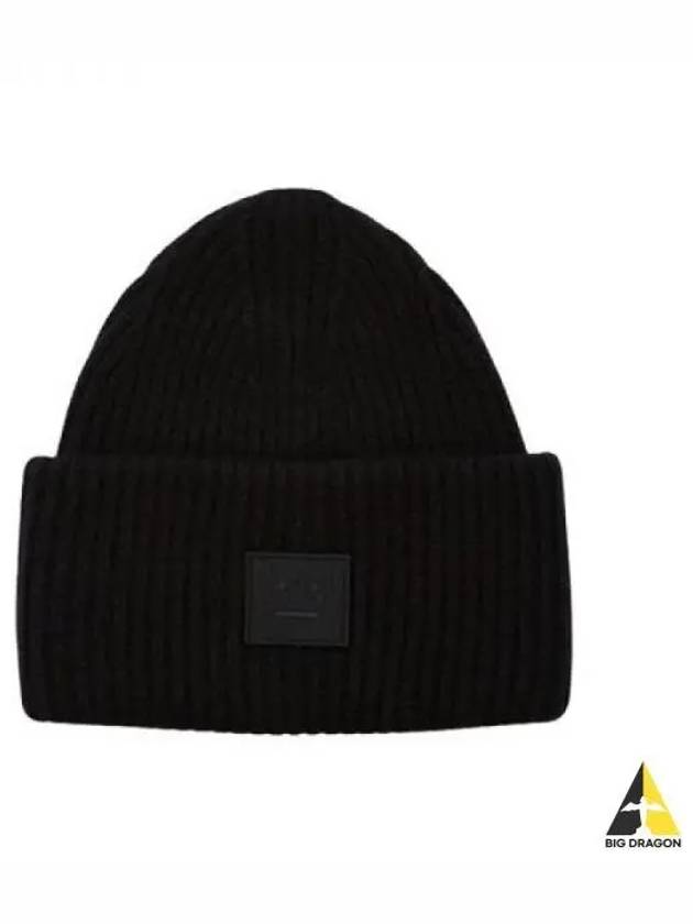 Face Patch Wool Beanie Black C40270 - ACNE STUDIOS - BALAAN 1