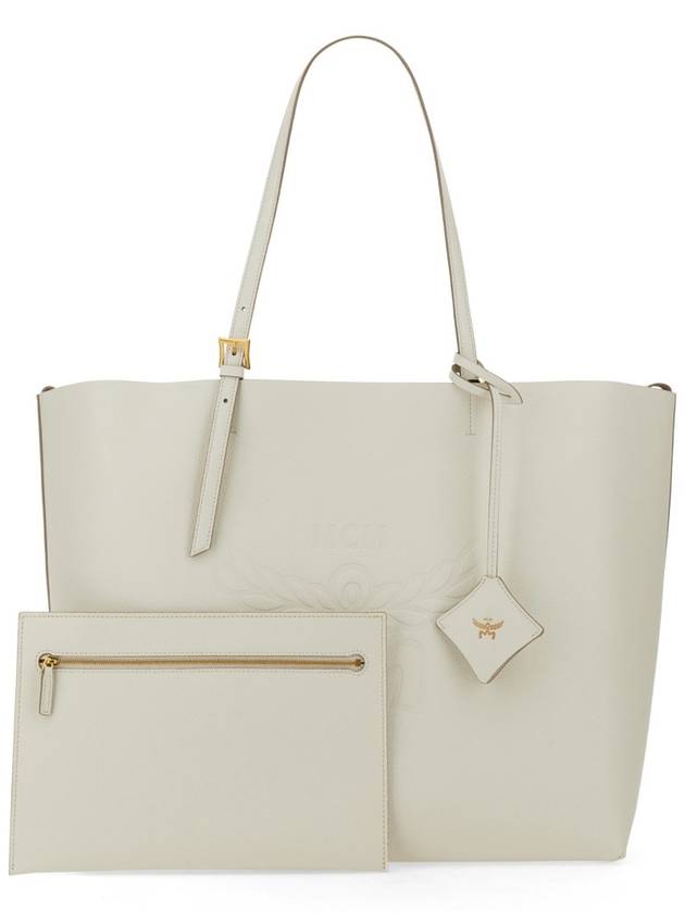 Himmel Embossed Logo Leather Tote Bag White - MCM - BALAAN 3