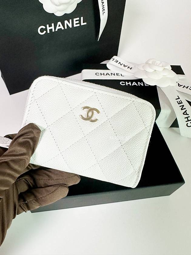 Classic zipper card wallet caviar white AP0216 - CHANEL - BALAAN 6