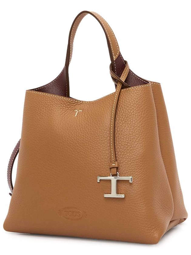 Logo Mini Leather Tote Bag Brown - TOD'S - BALAAN 3