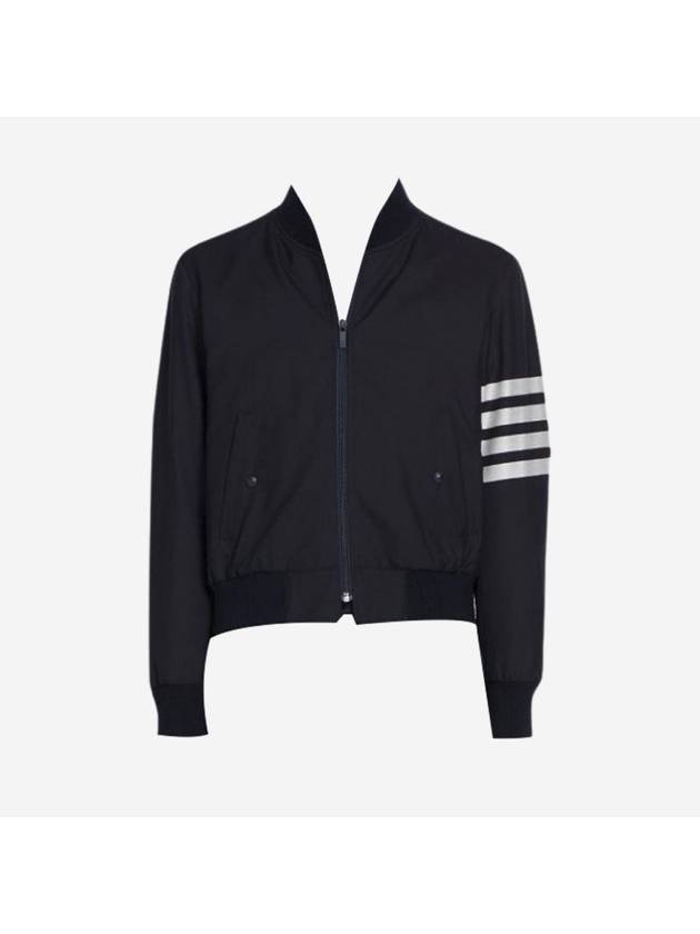 Diagonal Striped Knit Rib Blouson Bomber Jacket Navy - THOM BROWNE - BALAAN 3