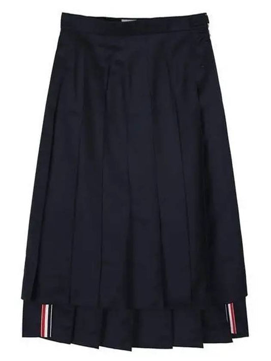 Super 120S Twill Below Knee Pleated Skirt Navy - THOM BROWNE - BALAAN 2