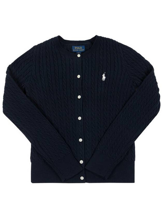 Embroidered Logo Glitter Cable Cardigan Black - POLO RALPH LAUREN - BALAAN.