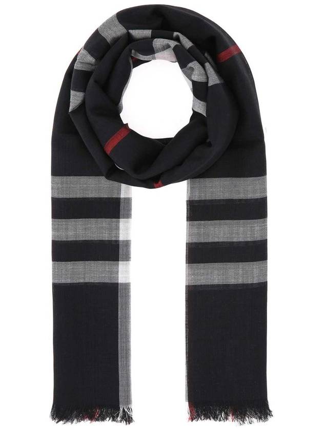 Checkered Wool Silk Scarf Navy - BURBERRY - BALAAN 5