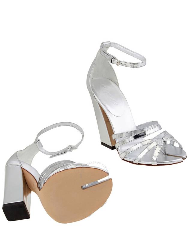 Split Toe Detail Metallic Leather Hove Sandal Heels Silver - BURBERRY - BALAAN 3