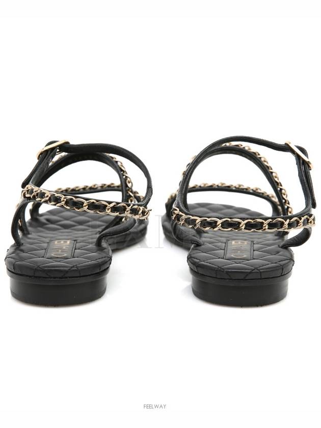 Black Gold Chain Quilted Strap Sandals Slippers G36934 - CHANEL - BALAAN 4