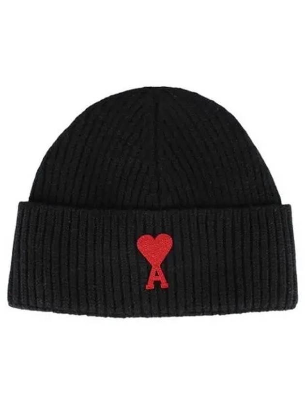 Embroidered Logo Wool Beanie Black - AMI - BALAAN 2