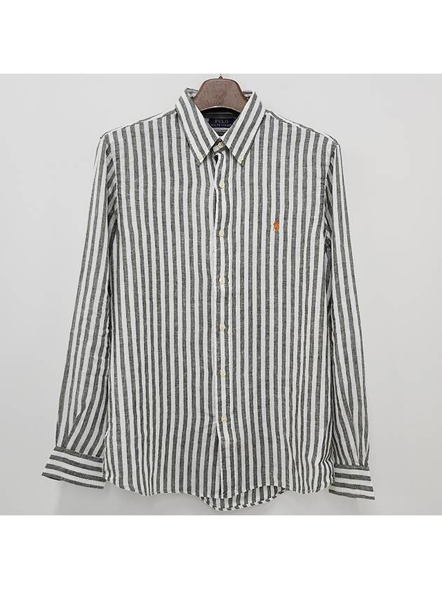 Logo Stripe Linen Long Sleeve Shirt Green - POLO RALPH LAUREN - BALAAN 6