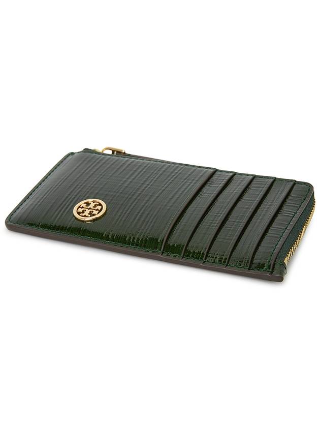 Robinson Crosshatched Zipper Card Wallet Evergreen - TORY BURCH - BALAAN 4