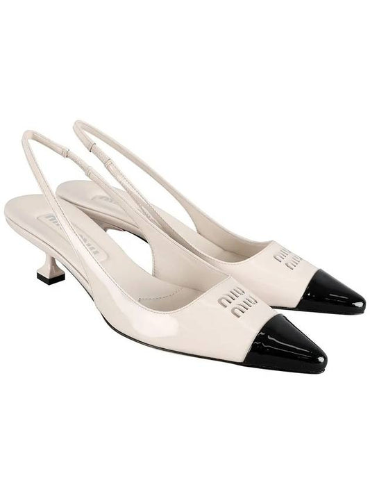 Logo Patent Leather Slingback Pumps Beige - MIU MIU - BALAAN 2