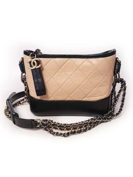 Gabrielle Calfskin Small Hobo Cross Bag Beige Black - CHANEL - BALAAN 2