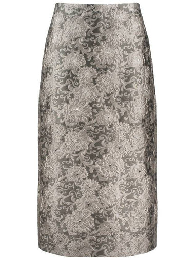 Max Mara Pearl Gray Silk Jacquard Skirt - MAX MARA - BALAAN 1