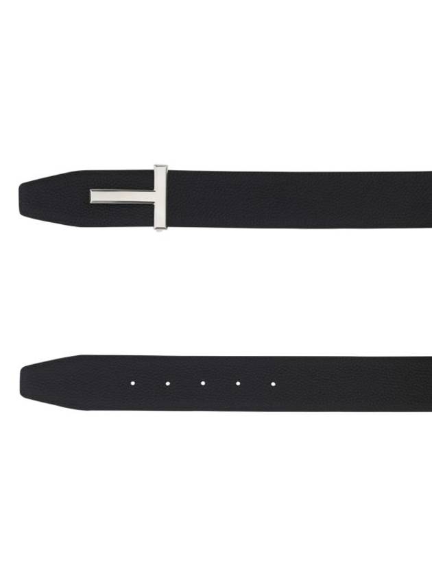 Sliver Soft Grain Leather T Icon Belt Dark Navy Black - TOM FORD - BALAAN 4