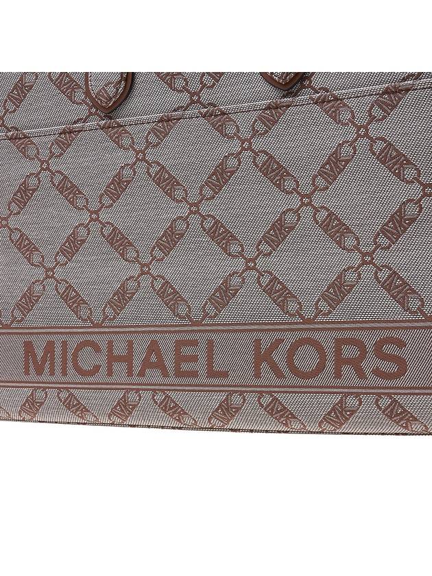 Gigi Large Empire Logo Jacquard Tote Bag Beige Brown - MICHAEL KORS - BALAAN 7