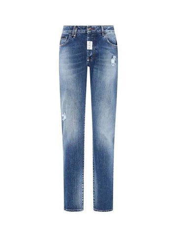 Men's Straight Washed Denim Pants Washed Indigo - PHILIPP PLEIN - BALAAN 1