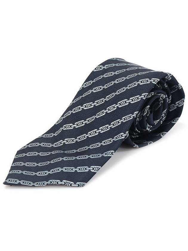 100 Silk Navy Triope Logo Chain Pattern Tie - CELINE - BALAAN 2