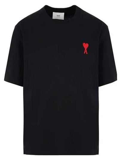 Heart Logo Cotton Jersey Short Sleeve T-Shirt Black - AMI - BALAAN 2