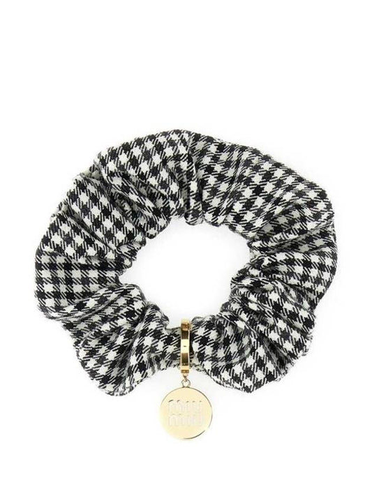 Gingham Check Wool Scrunchie Black White - MIU MIU - BALAAN 1