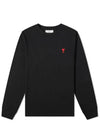 Chain Stitch Heart Logo Long Sleeve T-Shirt Black - AMI - BALAAN 2