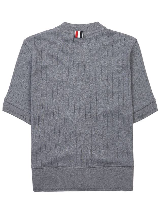 Pointel Rib Short Sleeve Cardigan Grey - THOM BROWNE - BALAAN 3