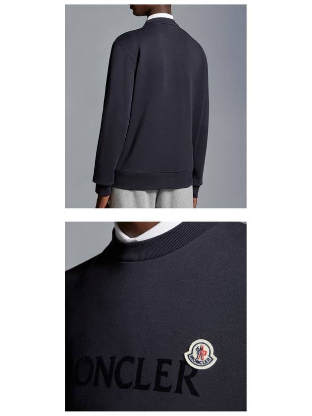 Men's Logo Patch Crew Neck Cotton Fleece Sweatshirt Night Blue - MONCLER - BALAAN 6