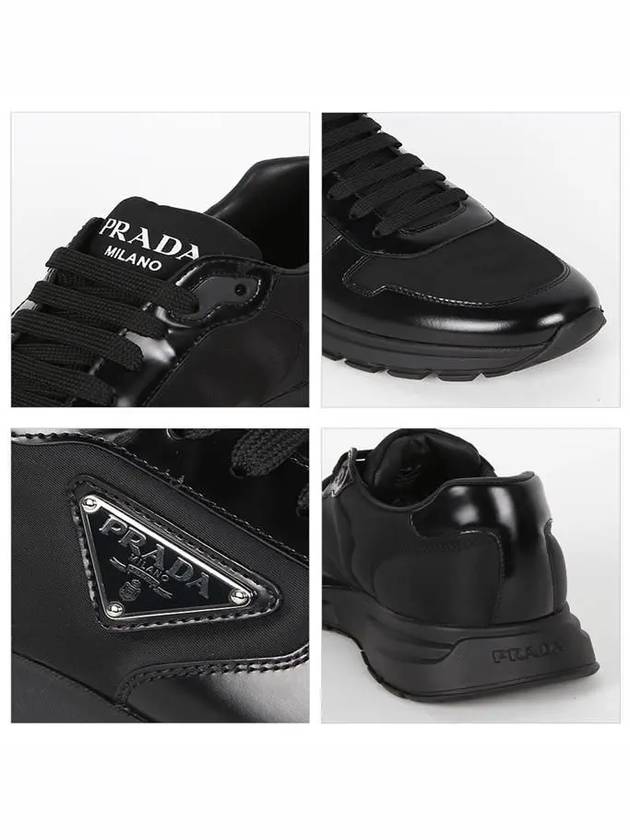 Prax 01 Re-Nylon Brushed Leather Low-Top Sneakers Black - PRADA - BALAAN 4