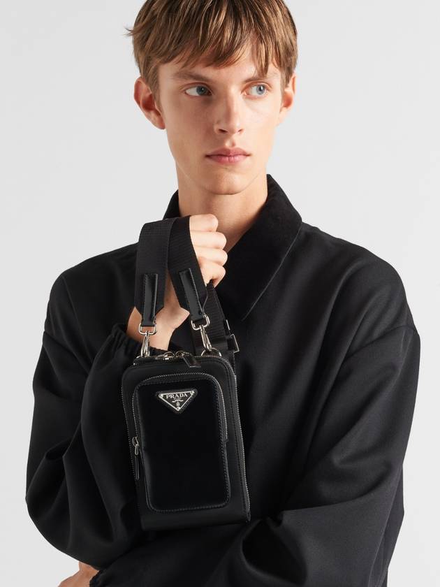 Triangle Logo Brushed Leather Phone Case Cross Bag Black - PRADA - BALAAN 6