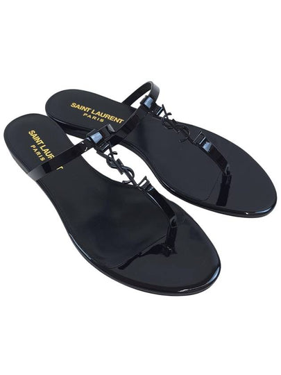 Cassandra Slide Leather Flip Flops Black - SAINT LAURENT - BALAAN 2