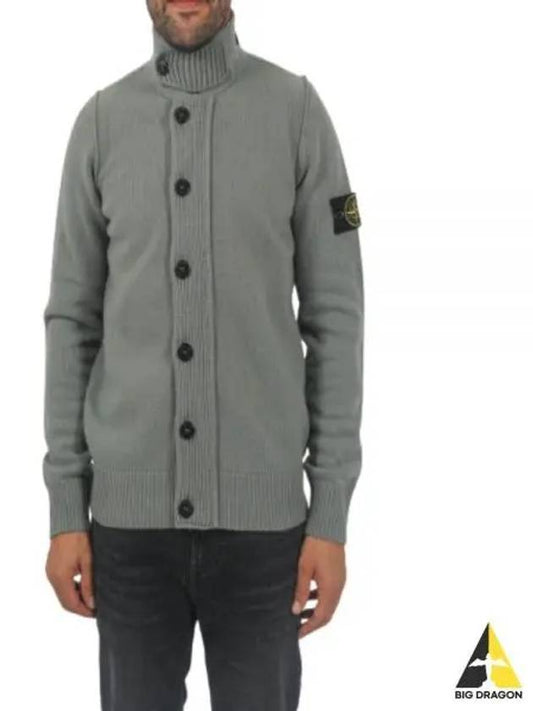 Lambswool Knit Cardigan Green - STONE ISLAND - BALAAN 2