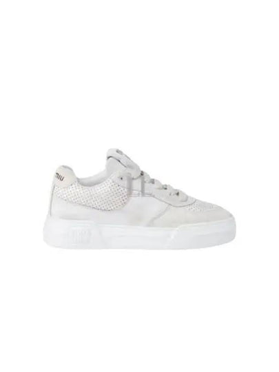 Women's Bleached Leather Low Top Sneakers White - MIU MIU - BALAAN 2