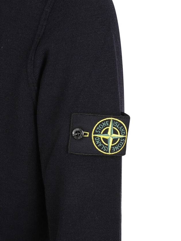 Compass Patch High Neck Stretch Wool Zip Up Cardigan Navy - STONE ISLAND - BALAAN 3