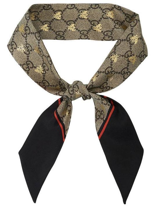 GG Bee Motif Silk Neck Bow Scarf Beige Black - GUCCI - BALAAN 1