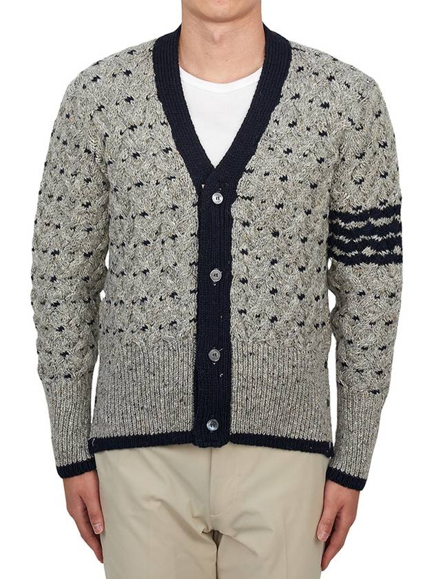 4 Bar Stripe Cable Knit Cardigan Grey - THOM BROWNE - BALAAN 3