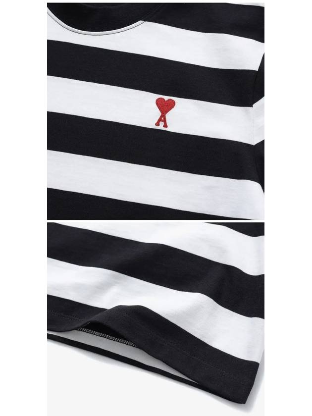 Logo Heart Striped Short Sleeve T Shirt Black - AMI - BALAAN 4