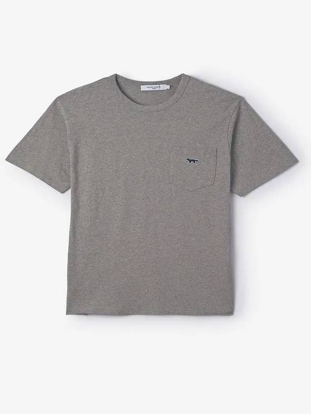 Navy Fox Patch Classic Pocket Short Sleeve T-Shirt Grey Melange - MAISON KITSUNE - BALAAN 3