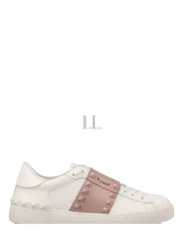 Rockstud Untitled Leather Low Top Sneakers White Pink - VALENTINO - BALAAN 2