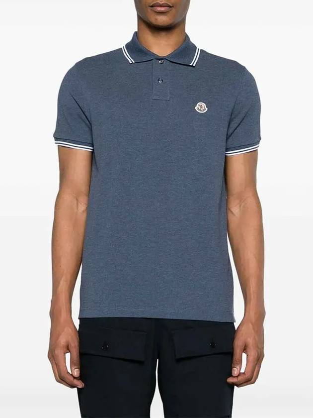 Logo Patch Cotton Polo Shirt Dark Blue - MONCLER - BALAAN 3