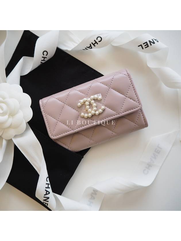 24 Pearl CC Logo Snap Flap Card Wallet Pink AP3813 - CHANEL - BALAAN 5