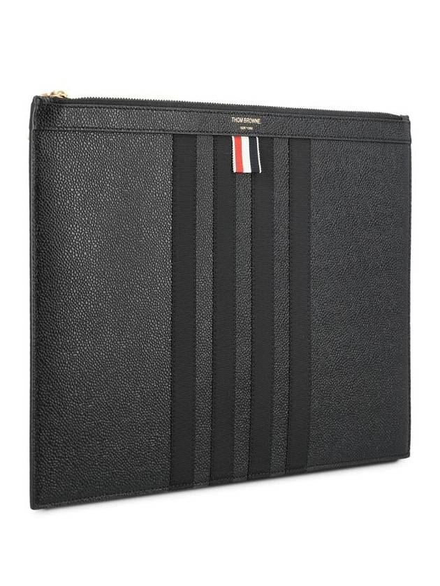 diagonal striped leather clutch bag black - THOM BROWNE - BALAAN 3