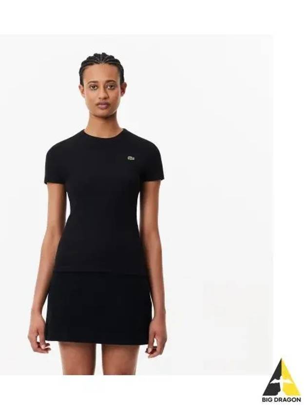 Women s Rib Tissue Slim Fit Short Sleeve T Shirt Black - LACOSTE - BALAAN 1