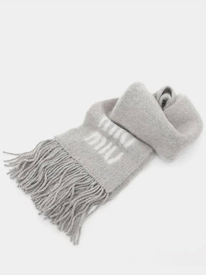 Logo Mohair Fringe Muffler Grey - MIU MIU - BALAAN 2